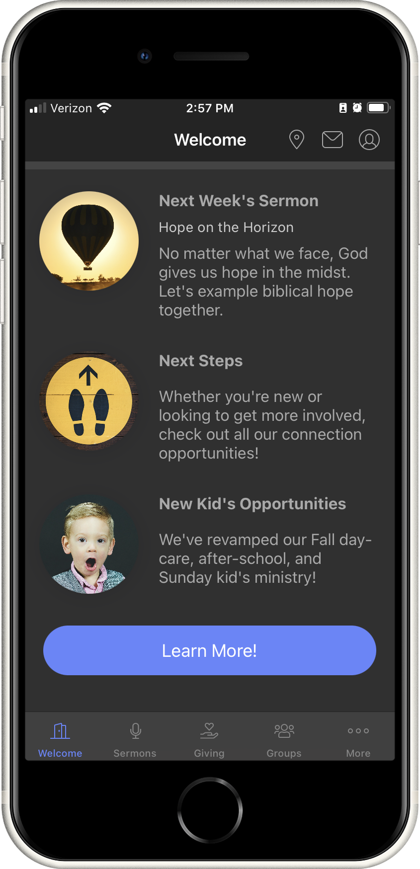 Mobile App Flex Content Example Custom Page